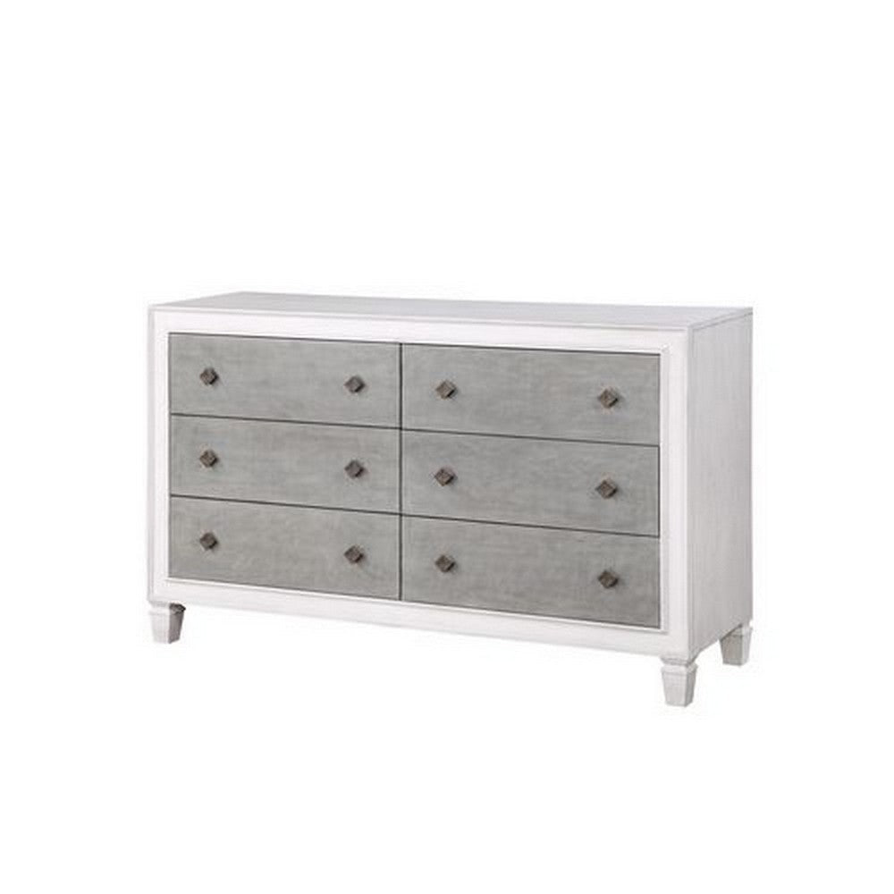 Dresser with 6 Drawers and Diamond Pulls, Gray