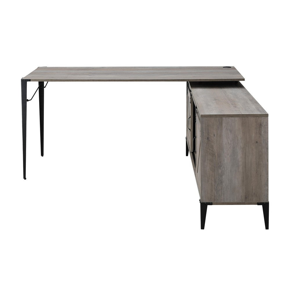 L Shape Writing Desk with 6 Open Compartments Gray BM262133