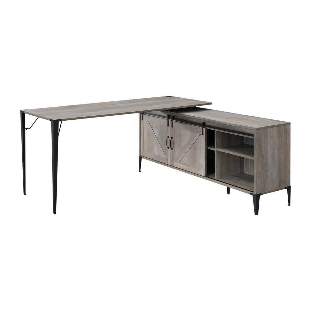 L Shape Writing Desk with 6 Open Compartments Gray BM262133