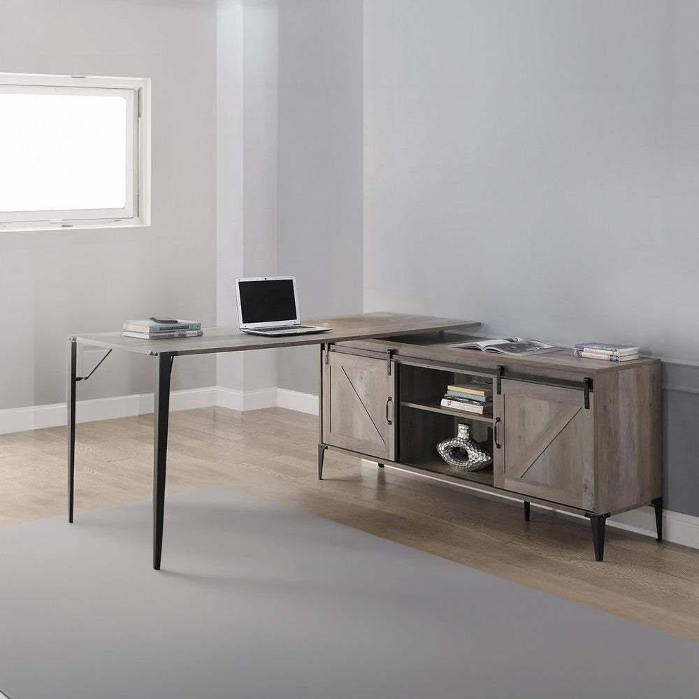 L Shape Writing Desk with 6 Open Compartments, Gray