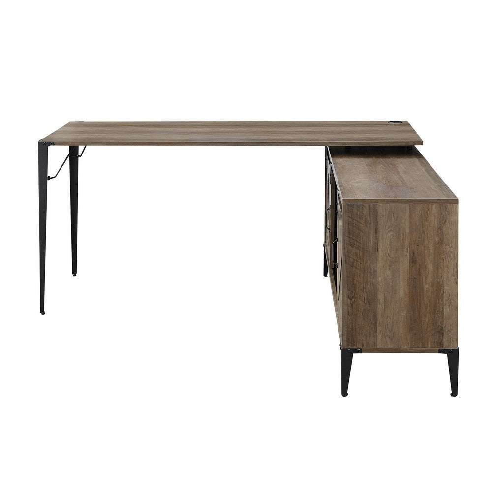L Shape Writing Desk with 6 Open Compartments Brown BM262134