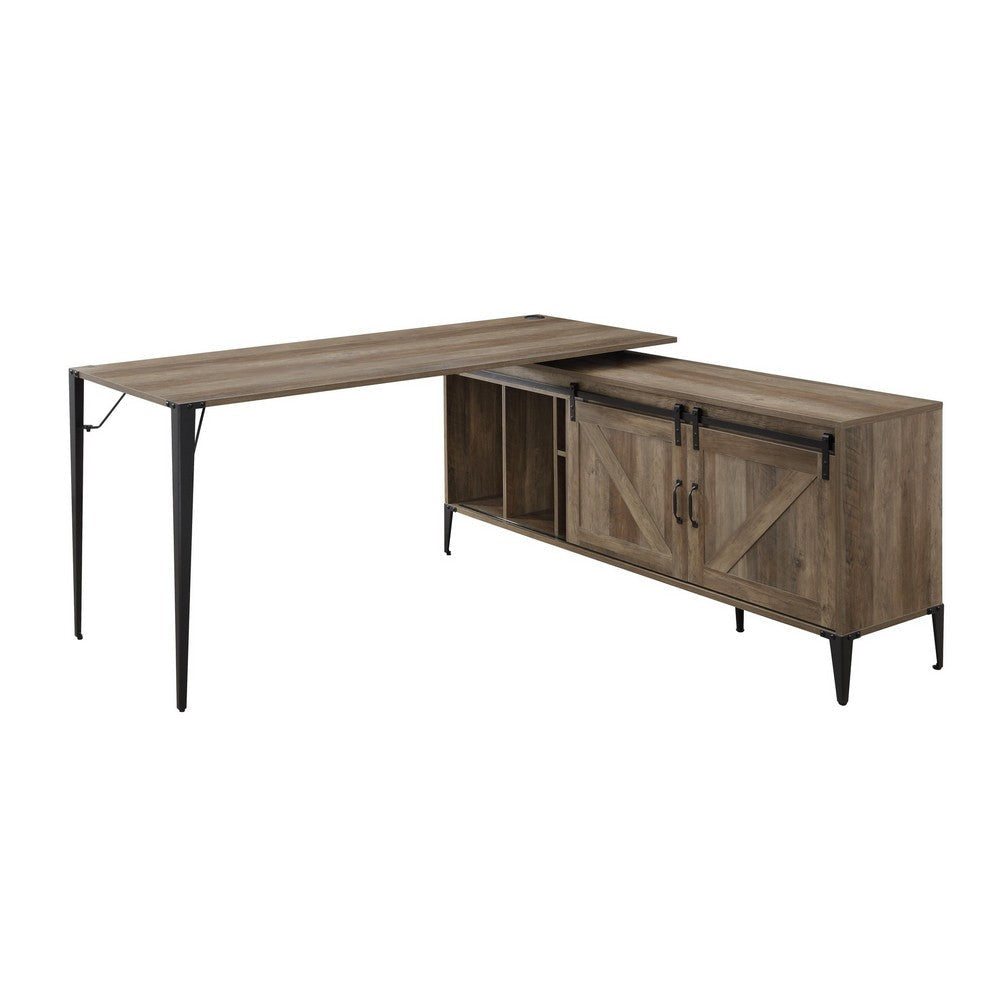 L Shape Writing Desk with 6 Open Compartments, Brown