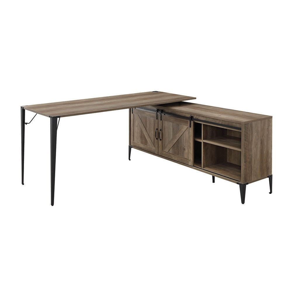 L Shape Writing Desk with 6 Open Compartments Brown BM262134