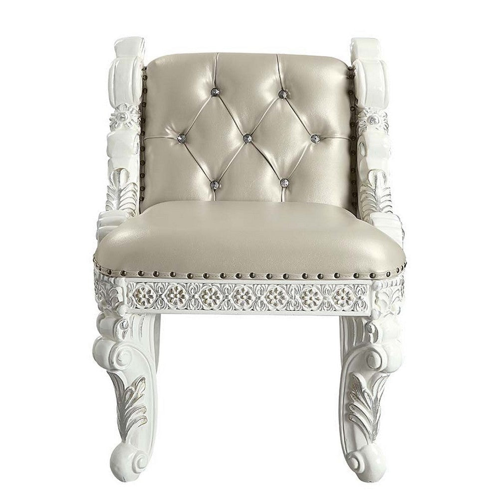 Vanity Stool with Nailhead Trim and Queen Anne Legs White BM262136