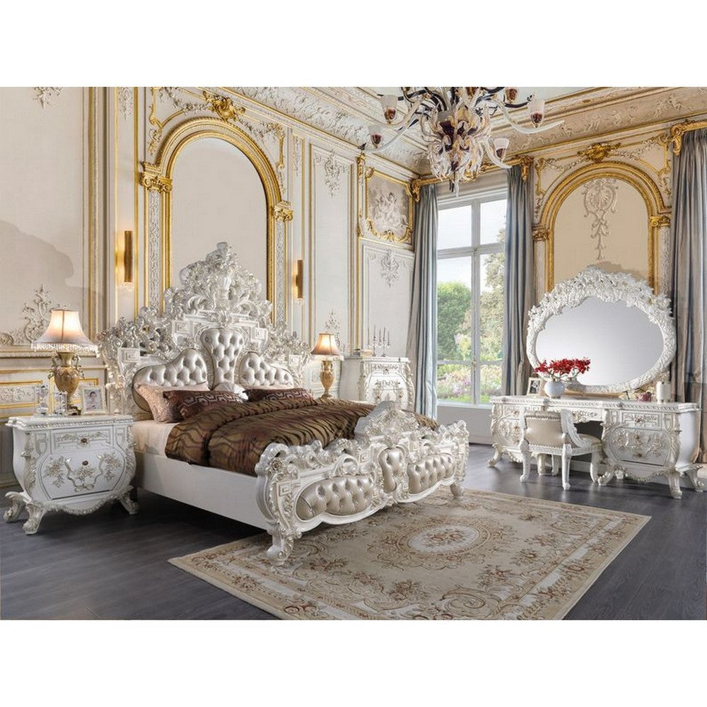 Vanity Stool with Nailhead Trim and Queen Anne Legs, White