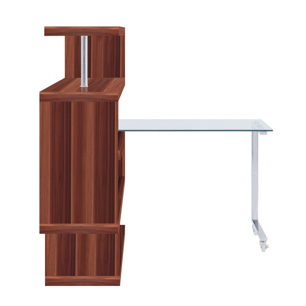Writing Desk with 4 Swivel Etagere Shelf and Casters Walnut Brown
