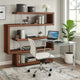 Writing Desk with 4 Swivel Etagere Shelf and Casters, Walnut Brown