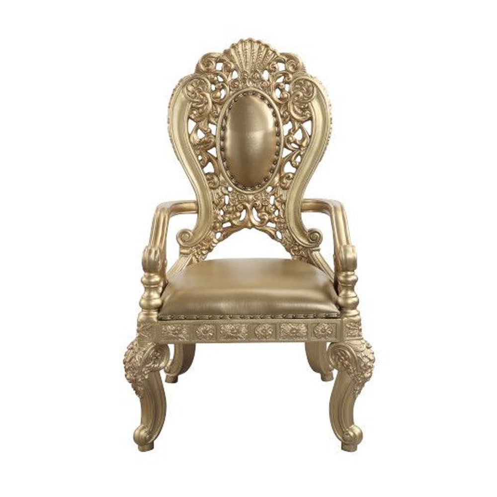 Armchair with Scrolled Crown Top Back and Ornate Motifs Set of 2 Gold BM262151