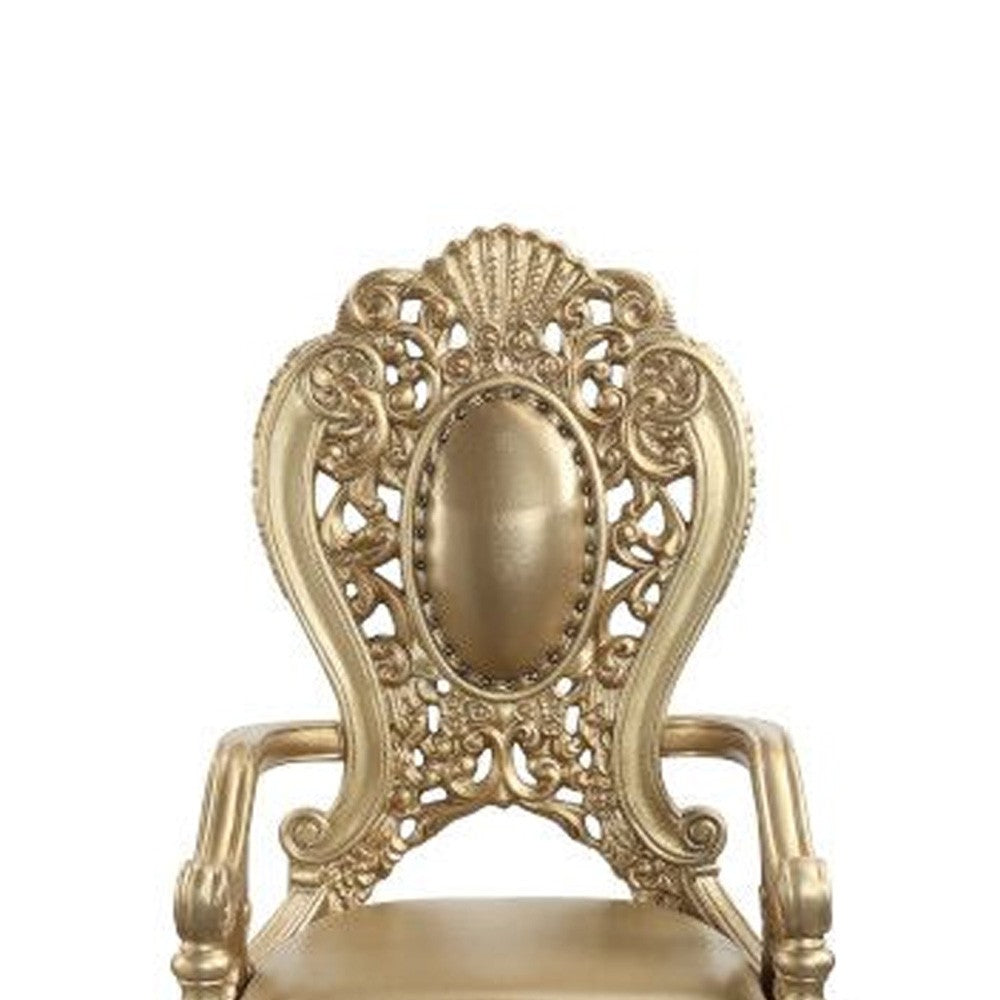 Armchair with Scrolled Crown Top Back and Ornate Motifs, Set of 2, Gold