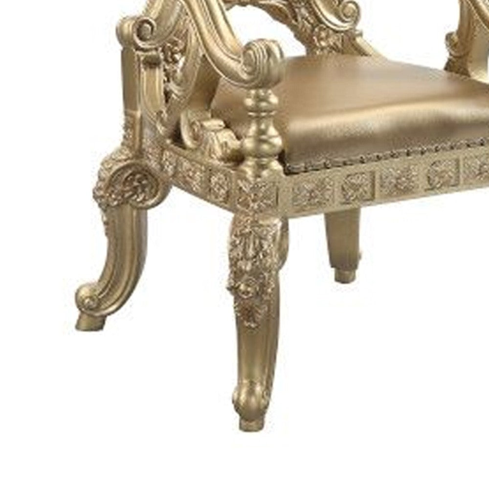Armchair with Scrolled Crown Top Back and Ornate Motifs, Set of 2, Gold