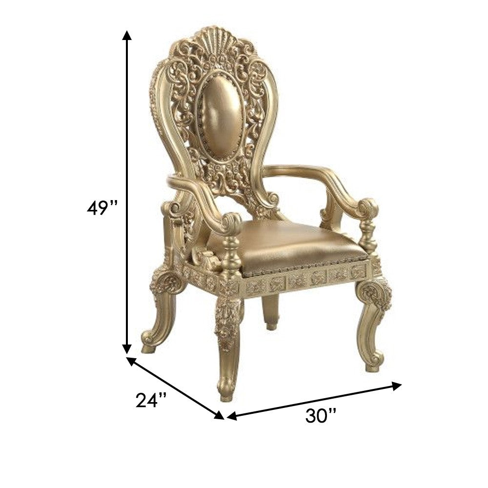 Armchair with Scrolled Crown Top Back and Ornate Motifs, Set of 2, Gold