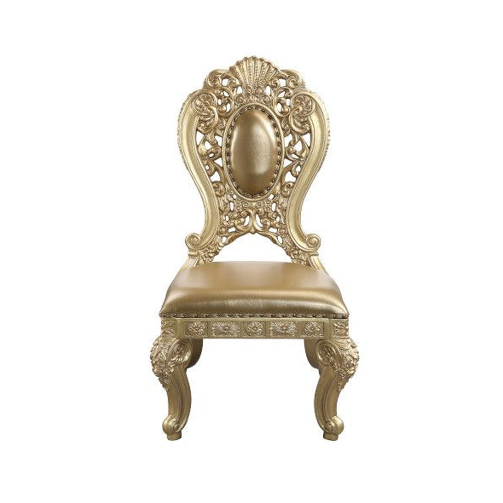 Side Chair with Scroll Crown Back and Ornate Motifs, Set of 2, Gold By Casagear Home