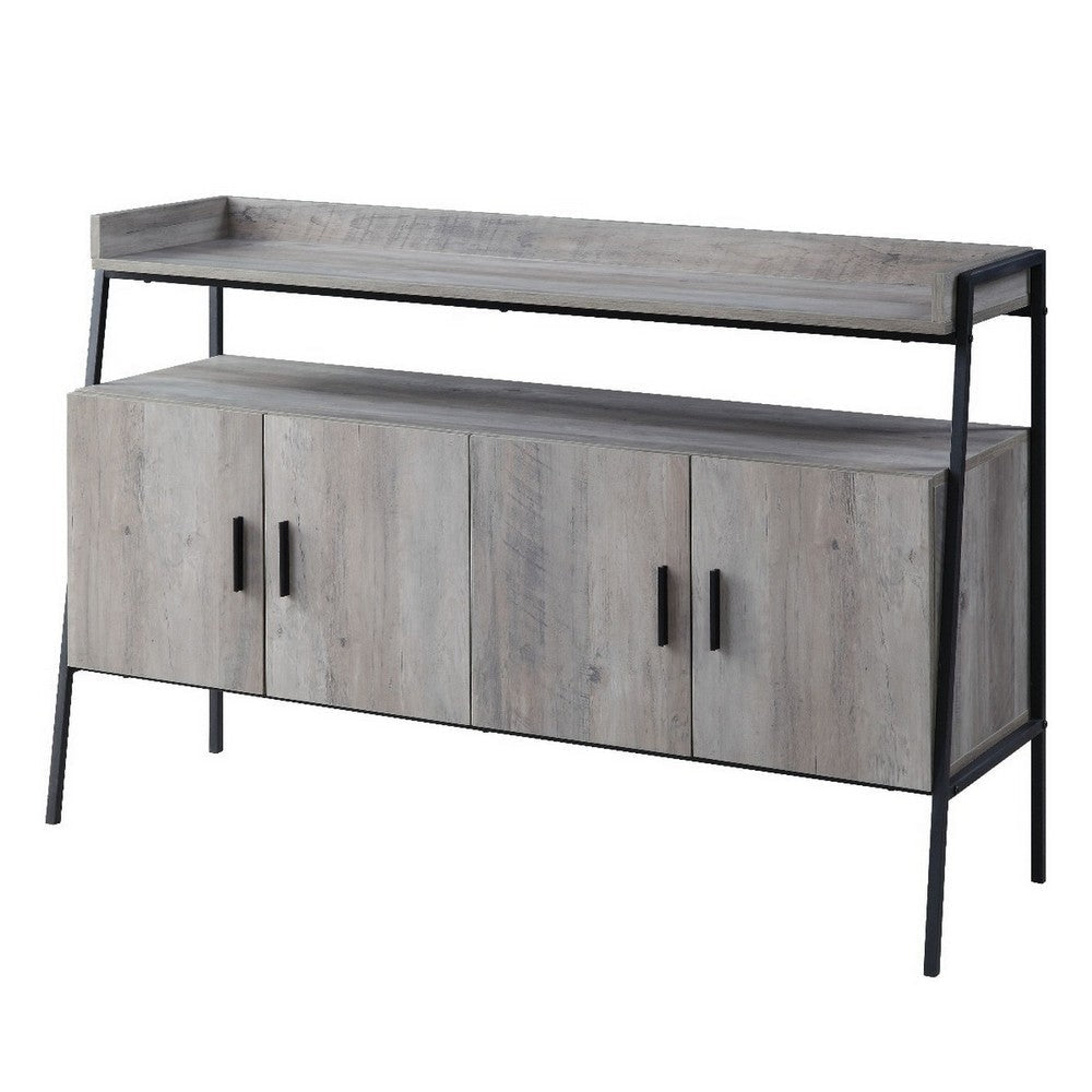 TV Stand with 2 Double Door Cabinet and Tubular Frame, Oak Gray