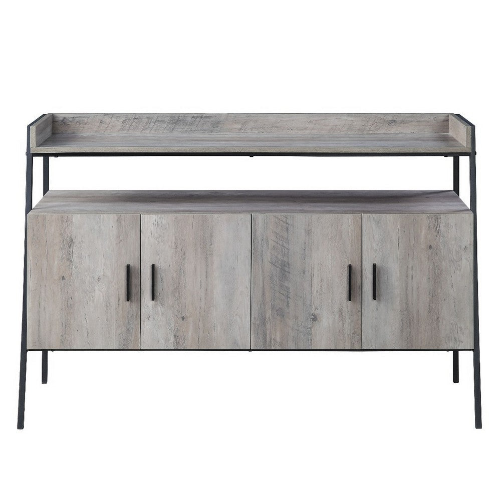 TV Stand with 2 Double Door Cabinet and Tubular Frame Oak Gray BM262157