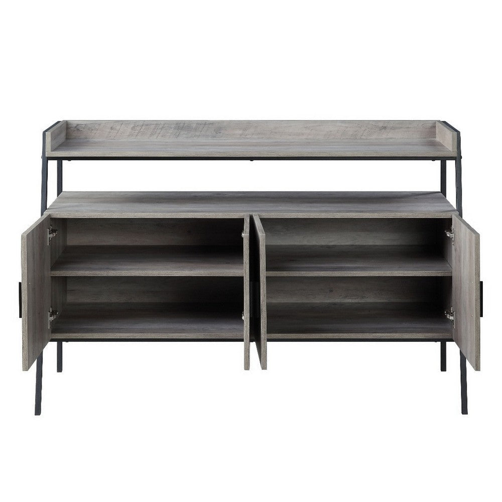 TV Stand with 2 Double Door Cabinet and Tubular Frame Oak Gray BM262157