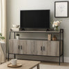 TV Stand with 2 Double Door Cabinet and Tubular Frame, Oak Gray
