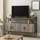 TV Stand with 2 Double Door Cabinet and Tubular Frame, Oak Gray
