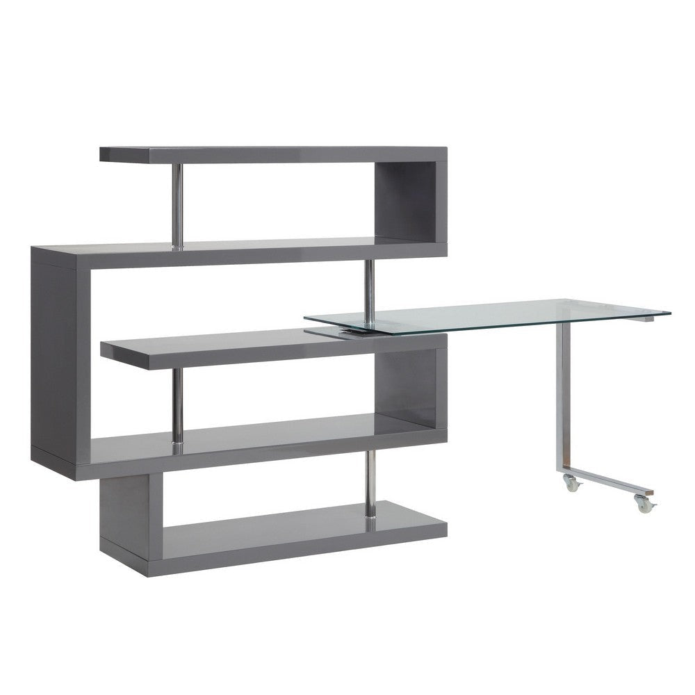 Writing Desk with 4 Swivel Etagere Shelf and Casters Gray
