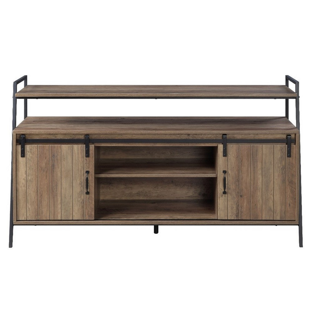 TV Stand with 2 Sliding Barn Doors and Tubular Frame Oak Brown BM262160