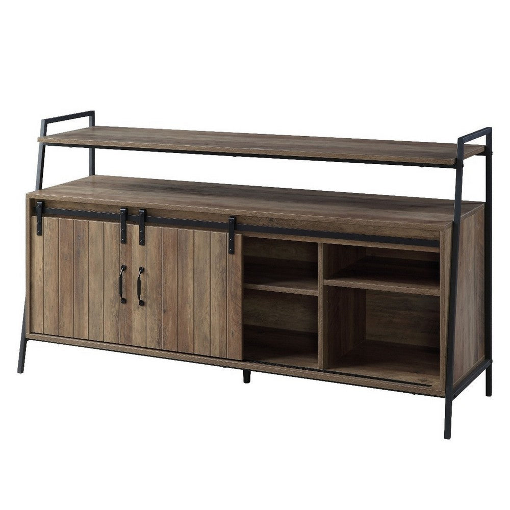 TV Stand with 2 Sliding Barn Doors and Tubular Frame Oak Brown BM262160