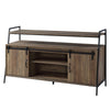 TV Stand with 2 Sliding Barn Doors and Tubular Frame, Oak Brown