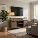 TV Stand with 2 Sliding Barn Doors and Tubular Frame, Oak Brown
