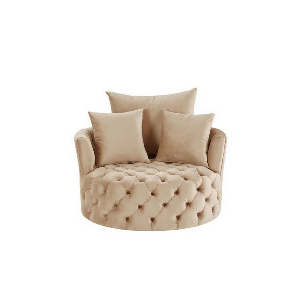 Swivel Accent Chair with Curved Design and Button Tufting Beige BM262172