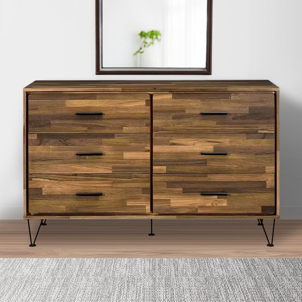 Dorian Dresser | 6 Drawers | Butcher Block Design | Brown