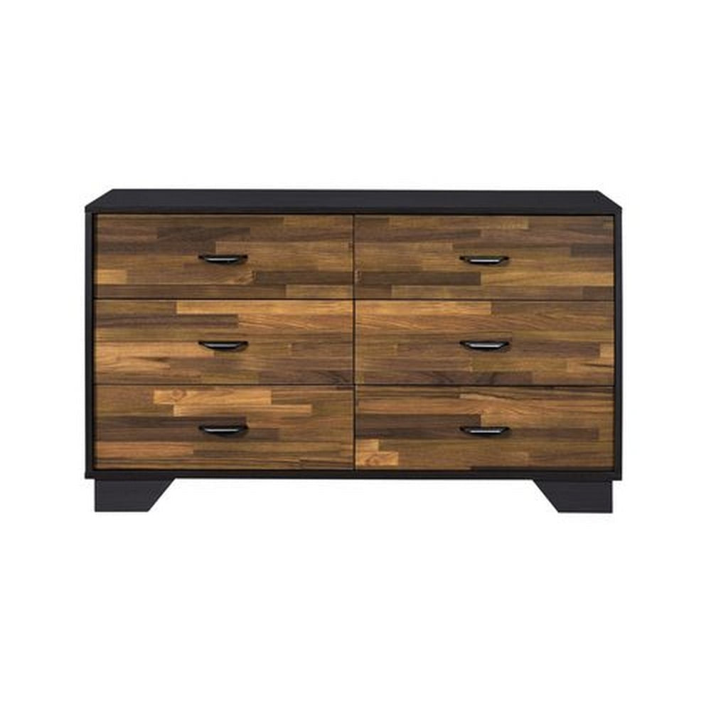 Dresser with 6 Drawers and Butcher Block Pattern Brown and Gray By Casagear Home BM262174