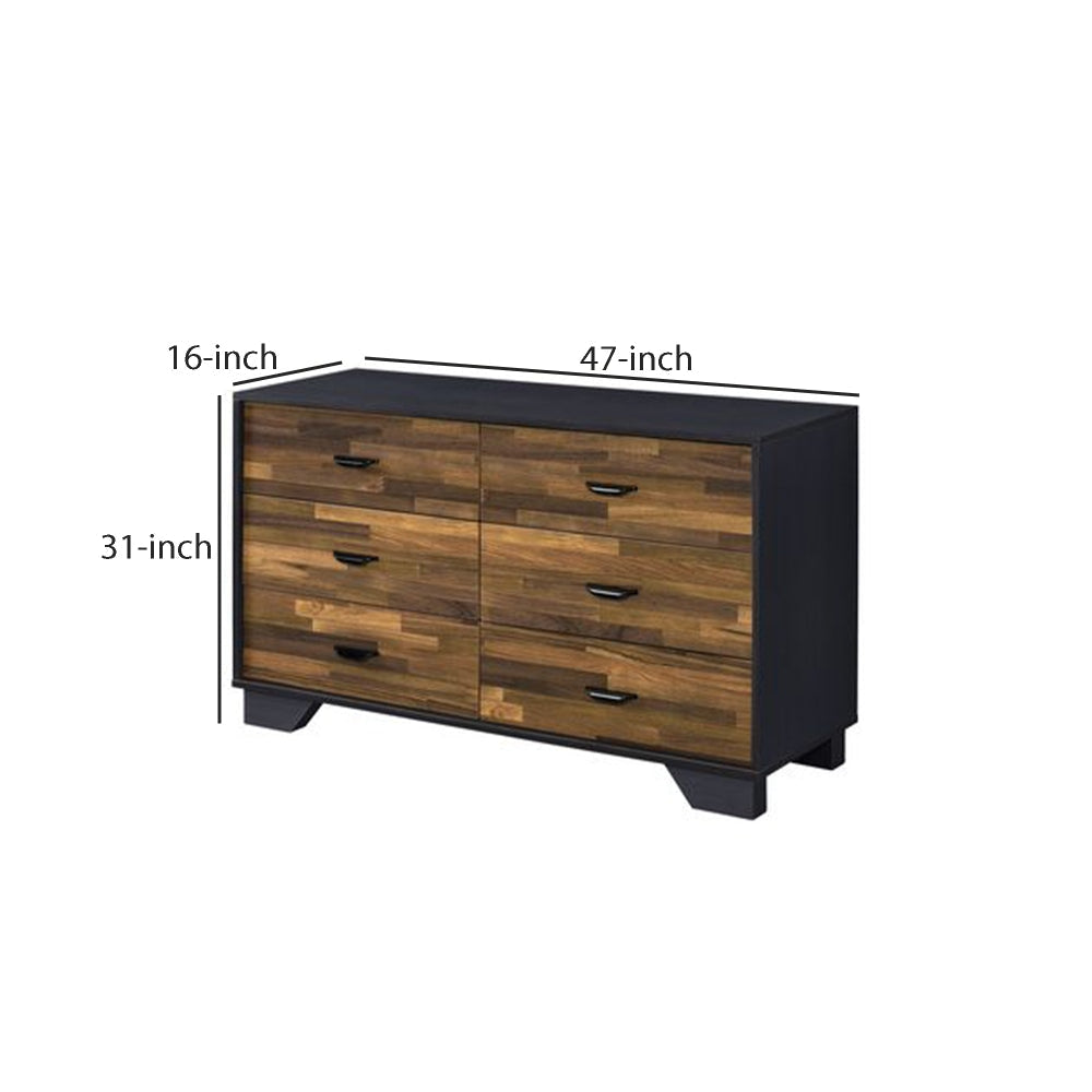 Dresser with 6 Drawers and Butcher Block Pattern Brown and Gray By Casagear Home BM262174