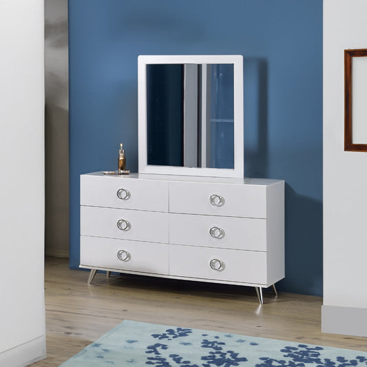 Dresser with 6 Drawers and Angled Metal Feet, White By Casagear Home