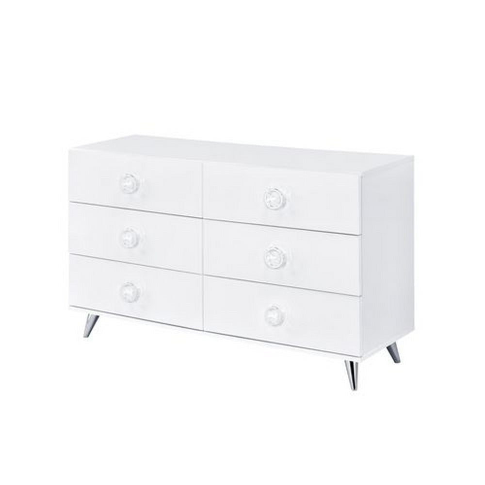 Dresser with 6 Drawers and Angled Metal Feet White By Casagear Home BM262175