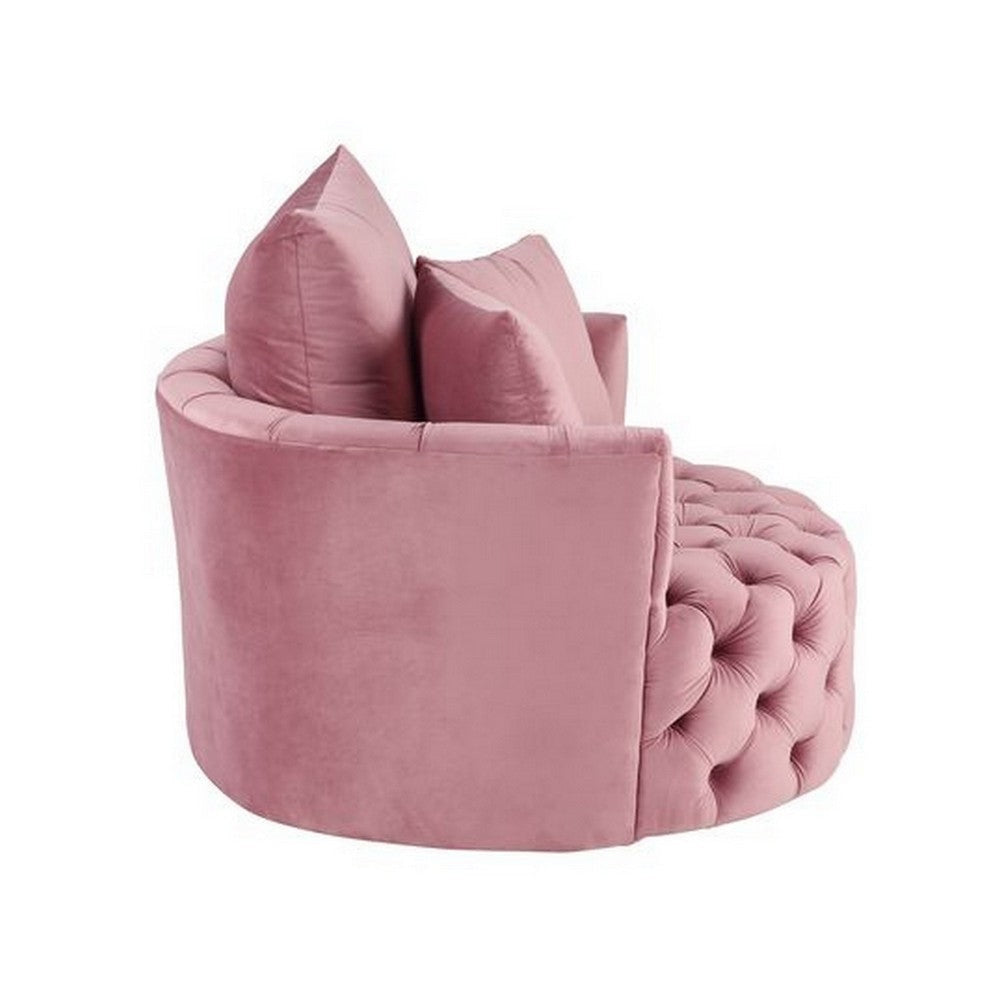 Swivel Accent Chair with Curved Design and Button Tufting Pink