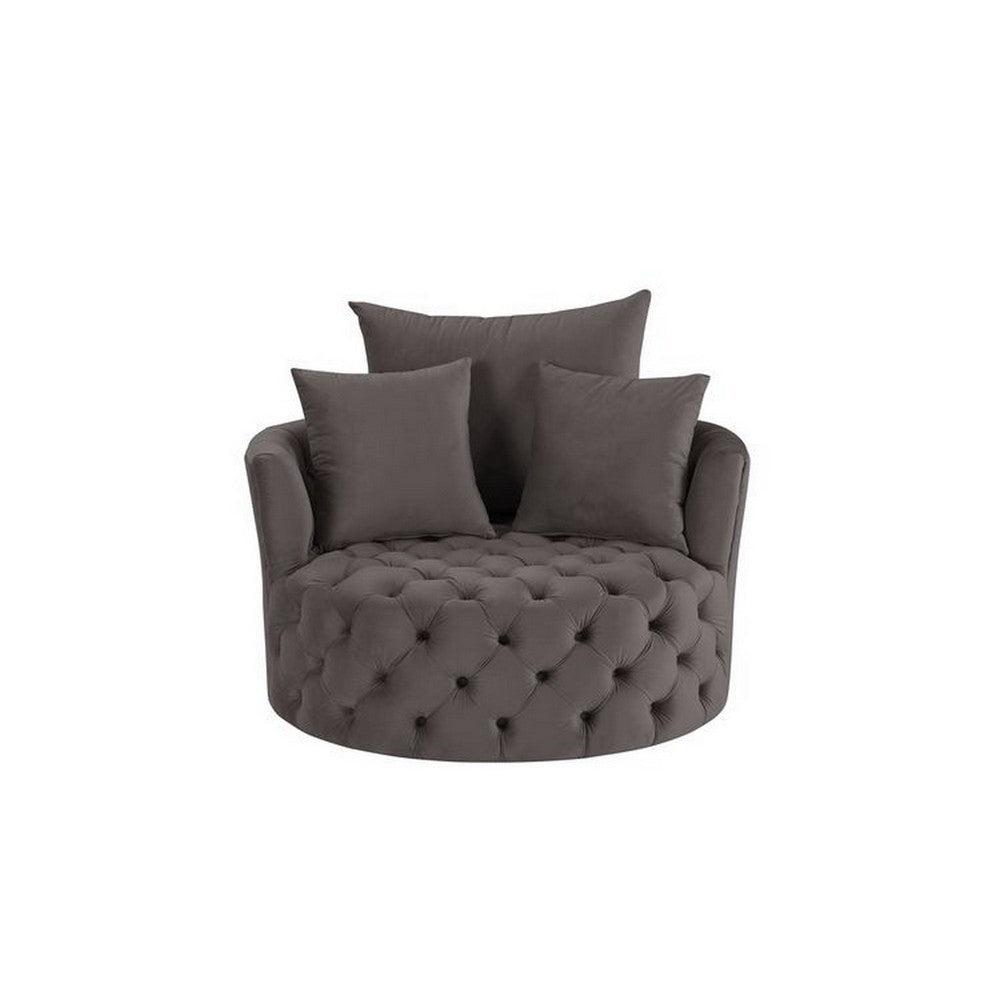 Swivel Accent Chair with Curved Design and Button Tufting Dark Gray