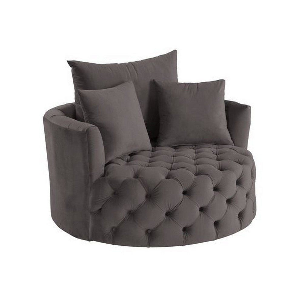 Swivel Accent Chair with Curved Design and Button Tufting, Dark Gray