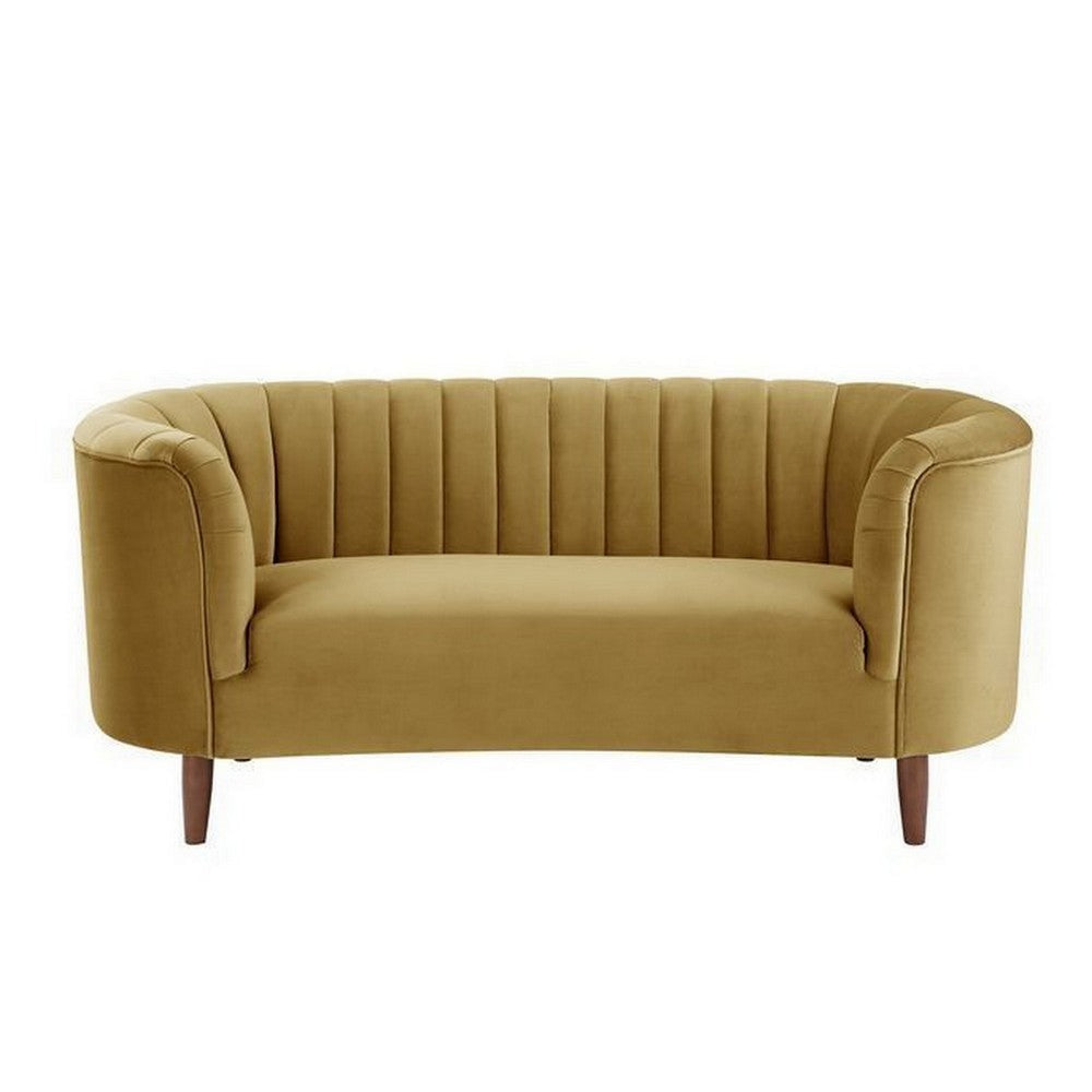Loveseat with Vertical Channel Tufting and Curved Design Yellow BM262191