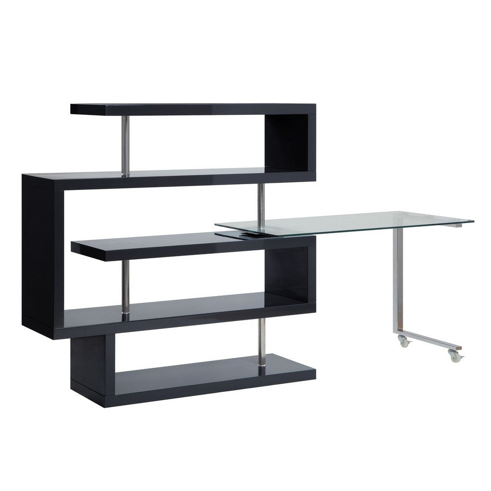 Writing Desk with 4 Swivel Etagere Shelf Brown BM262192