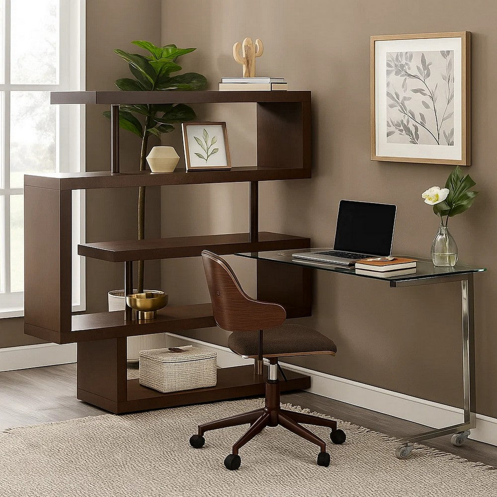 Writing Desk with 4 Swivel Etagere Shelf, Brown