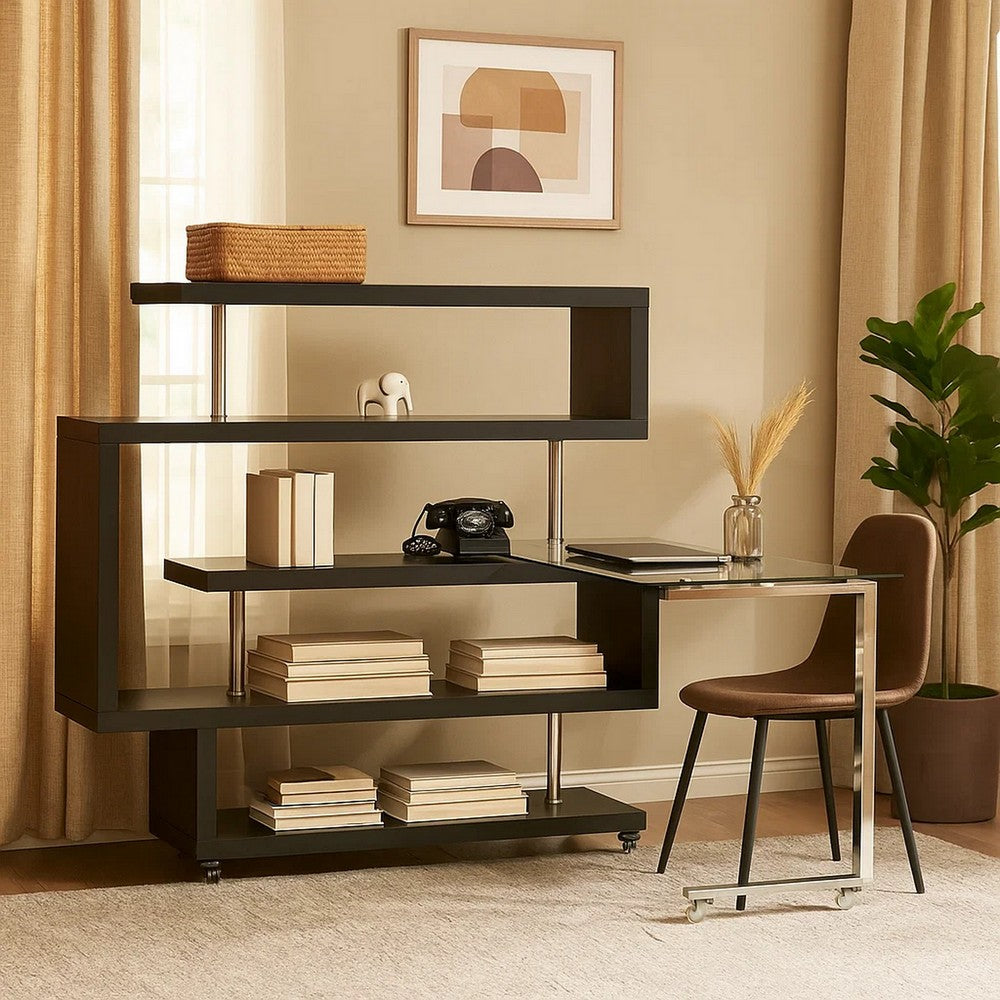 Writing Desk with 4 Swivel Etagere Shelf, Brown