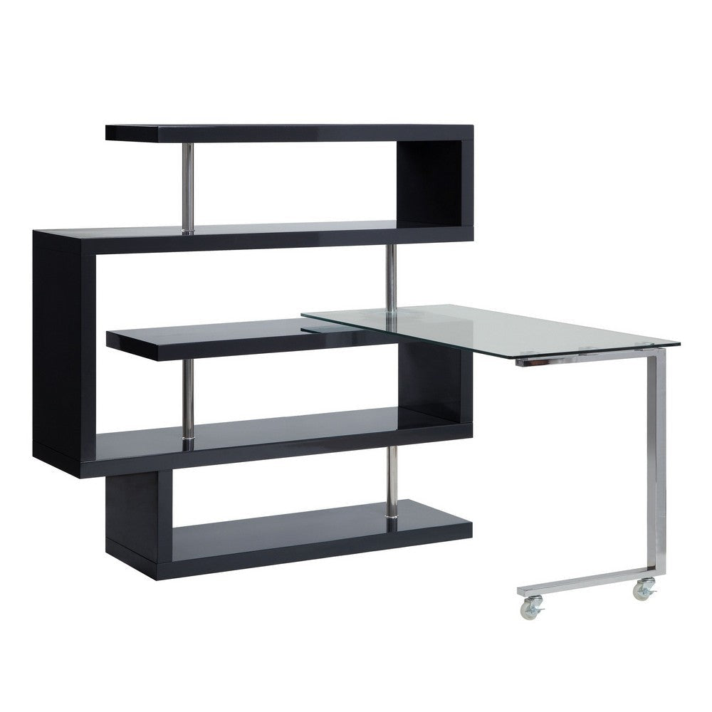 Writing Desk with 4 Swivel Etagere Shelf, Brown