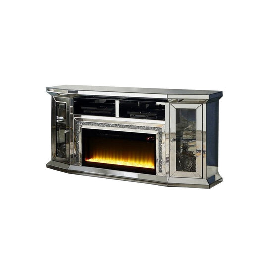 Vivian TV Stand | LED Fireplace | 16 Colors | Silver