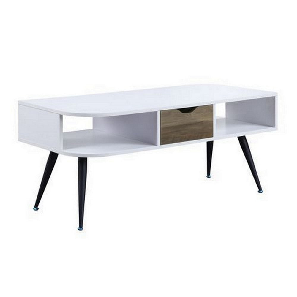 Coffee Table with Melamine Paper Veneer Top and 1 Drawer, White