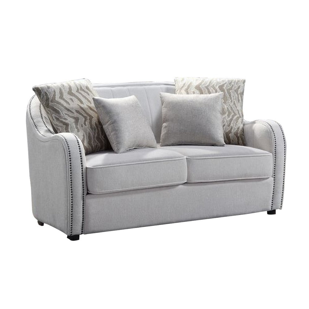 Loveseat with Rounded Back and Nailhead Trim, Offwhite