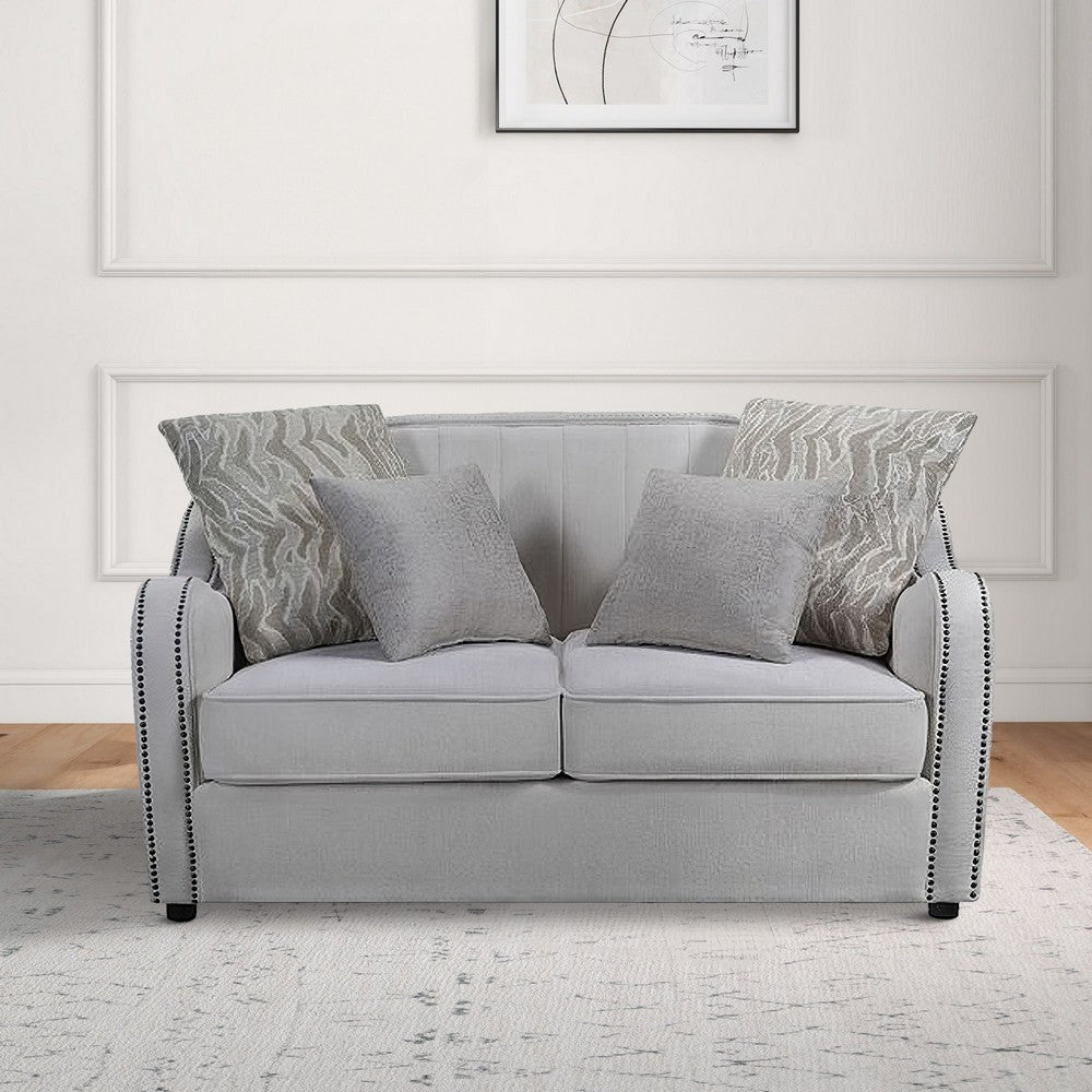 Loveseat with Rounded Back and Nailhead Trim, Offwhite