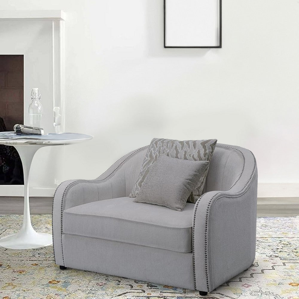 Chair with Rounded Back and Nailhead Trim, Offwhite