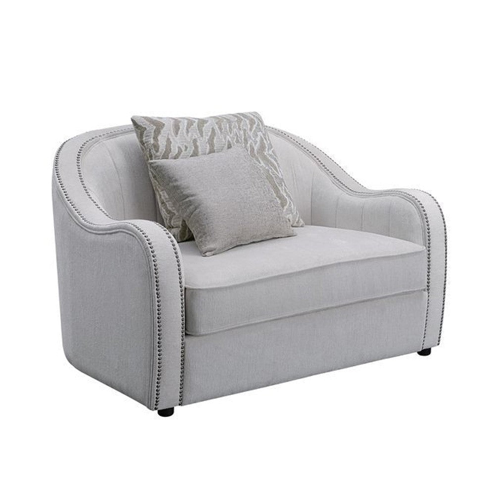 Chair with Rounded Back and Nailhead Trim, Offwhite