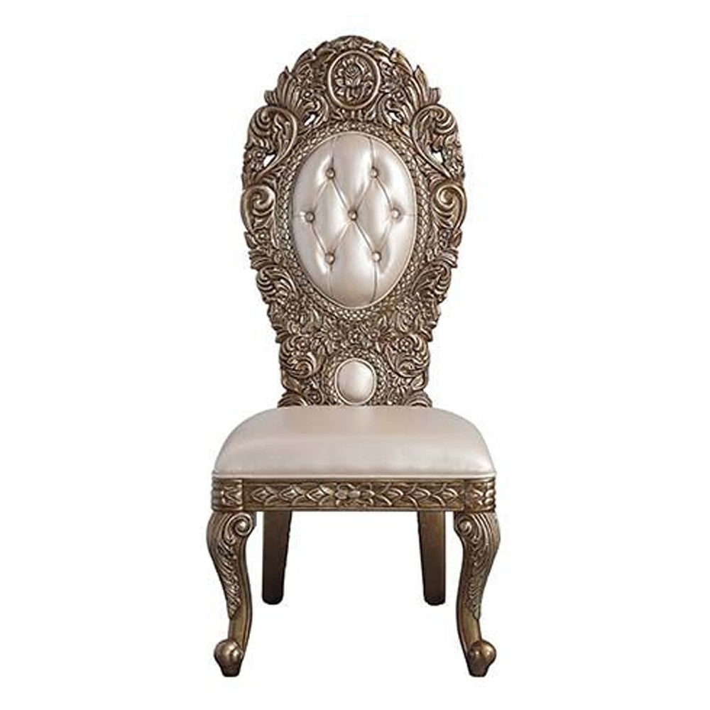 Side Chair with Intricate Carvings and Queen Anne Legs Set of 2 Brown BM262221