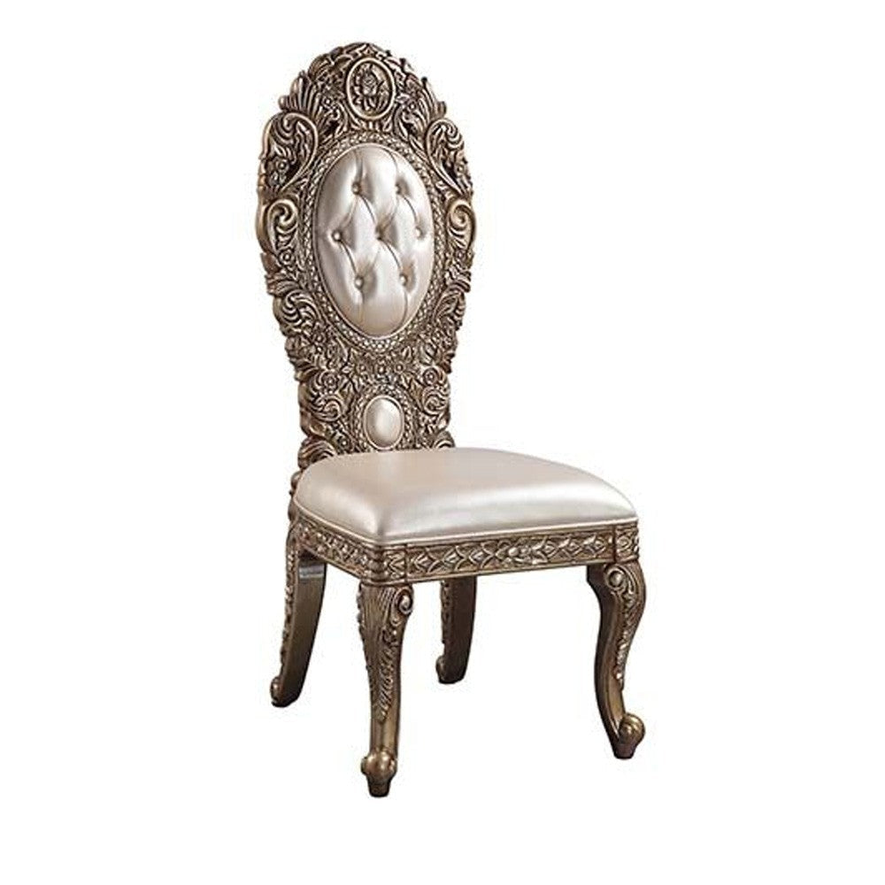 Side Chair with Intricate Carvings and Queen Anne Legs, Set of 2, Brown