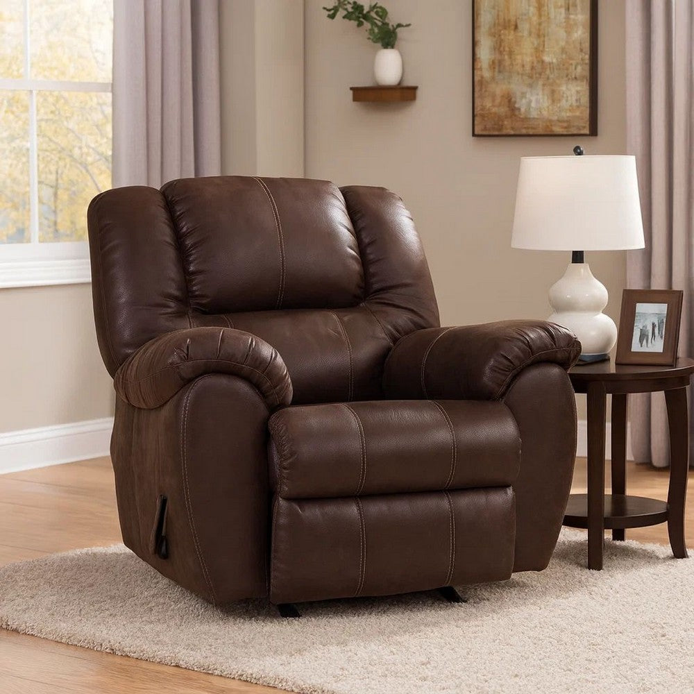 Dorian Rocker Recliner | Fabric Upholstery | Jumbo Stitch | Brown
