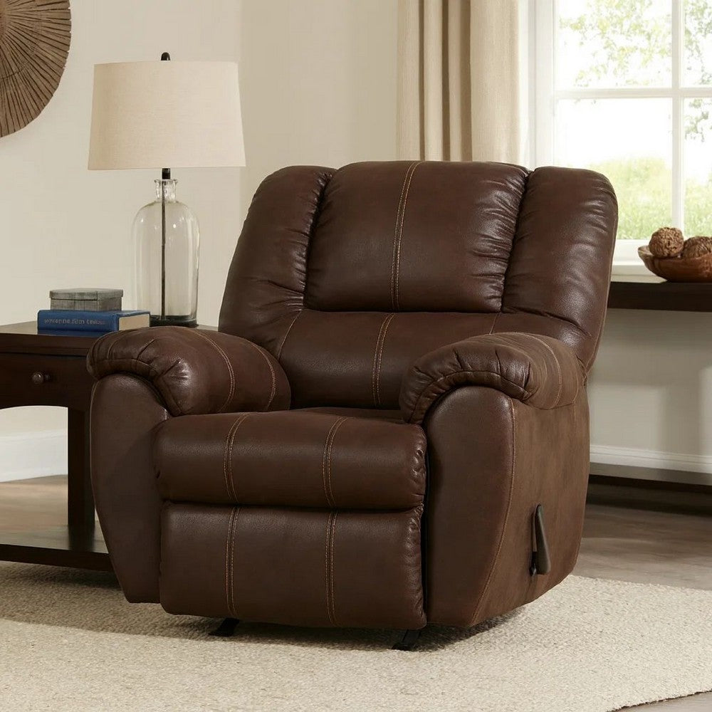 Dorian Rocker Recliner | Fabric Upholstery | Jumbo Stitch | Brown